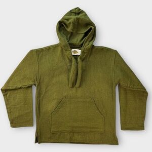Earth Ragz Baja Hoodie Mens MEDIUM Mexican Pullover Surf Beach Green Herringbone